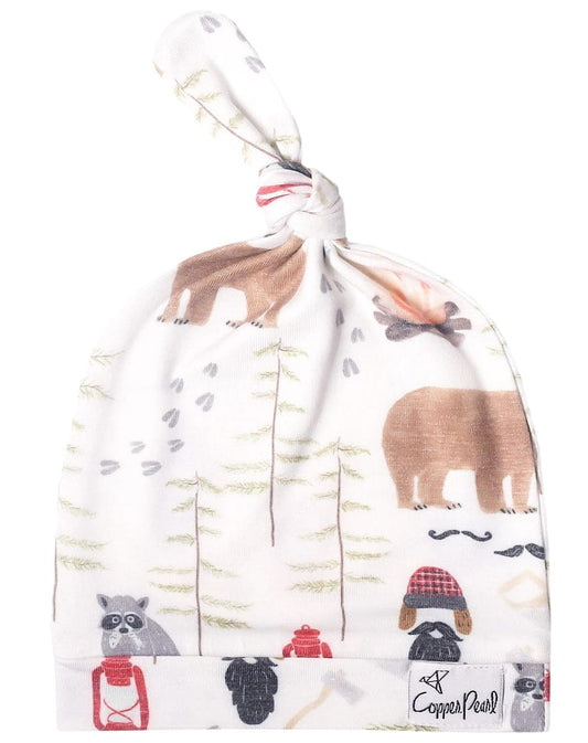 Copper Pearl Newborn Top Knot Hat - Lumberjack