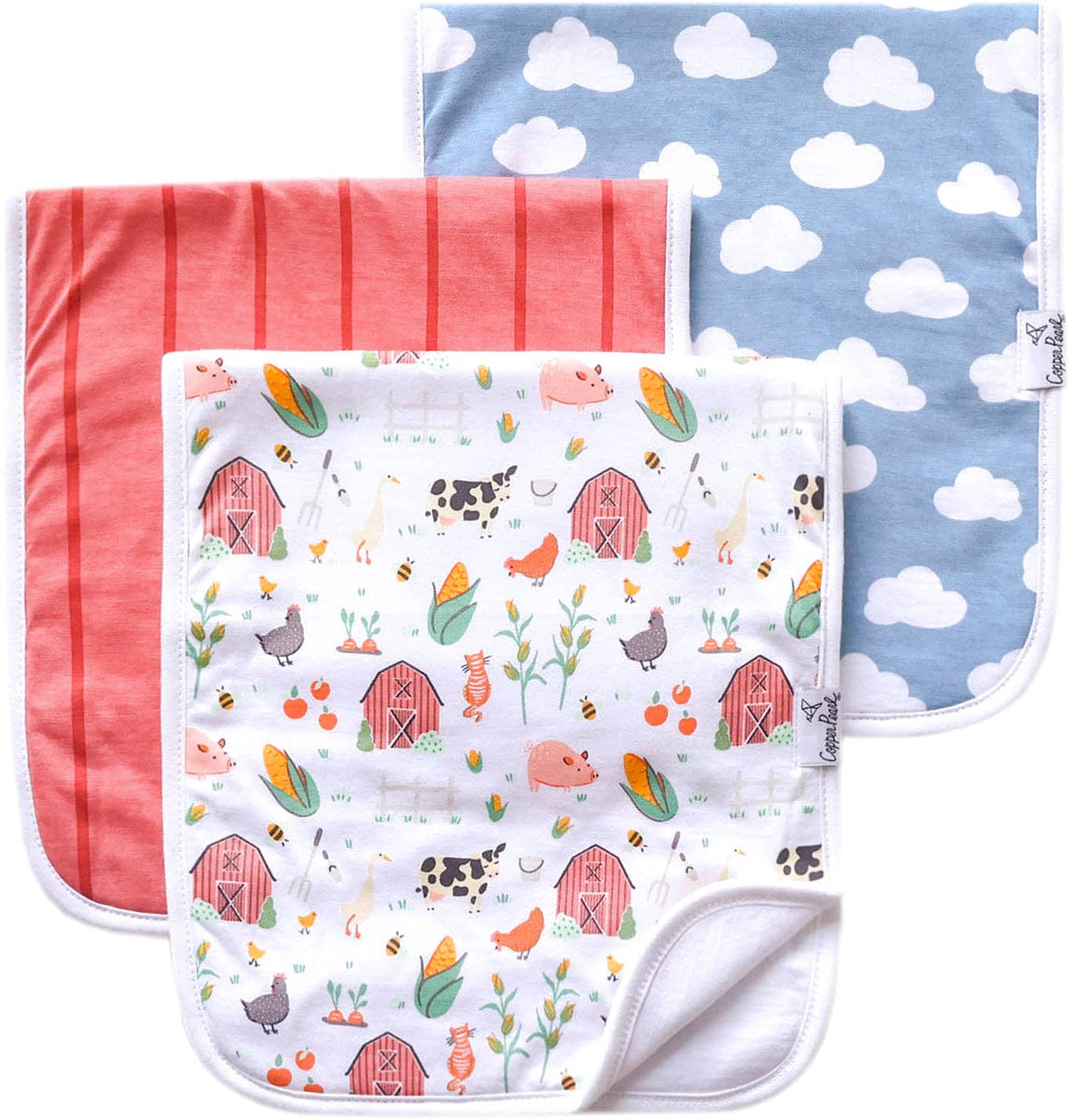 Copper Pearl Premium Burp Cloths, 3 Pack - Farmstead - X003ZZ26X7