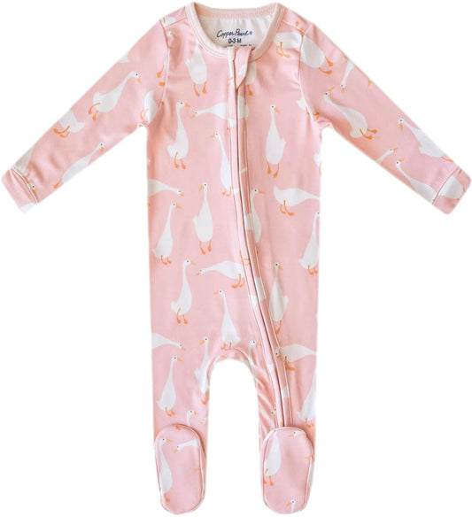 Copper Pearl Zip-up Footie - Goosie (6-12M) - X003ZY3SEJ