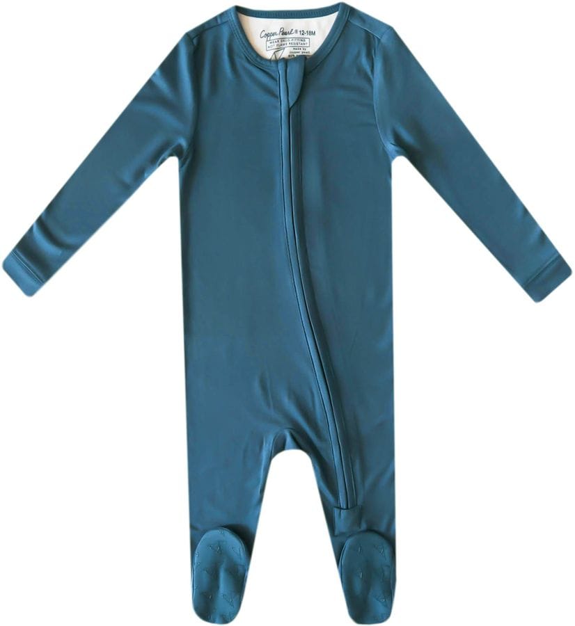 Copper Pearl Zip-up Footie - Steel (12-18M) - X003QELBGZ