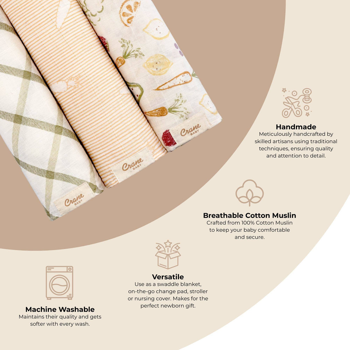 Crane Baby Clementine Cotton Muslin Swaddle Blanket Set (Set of 3) - Image 5