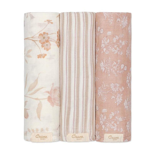 Crane Baby Violet Floral 100% Cotton Muslin Swaddle Blankets (Set of 3) - BC-200SWS-1