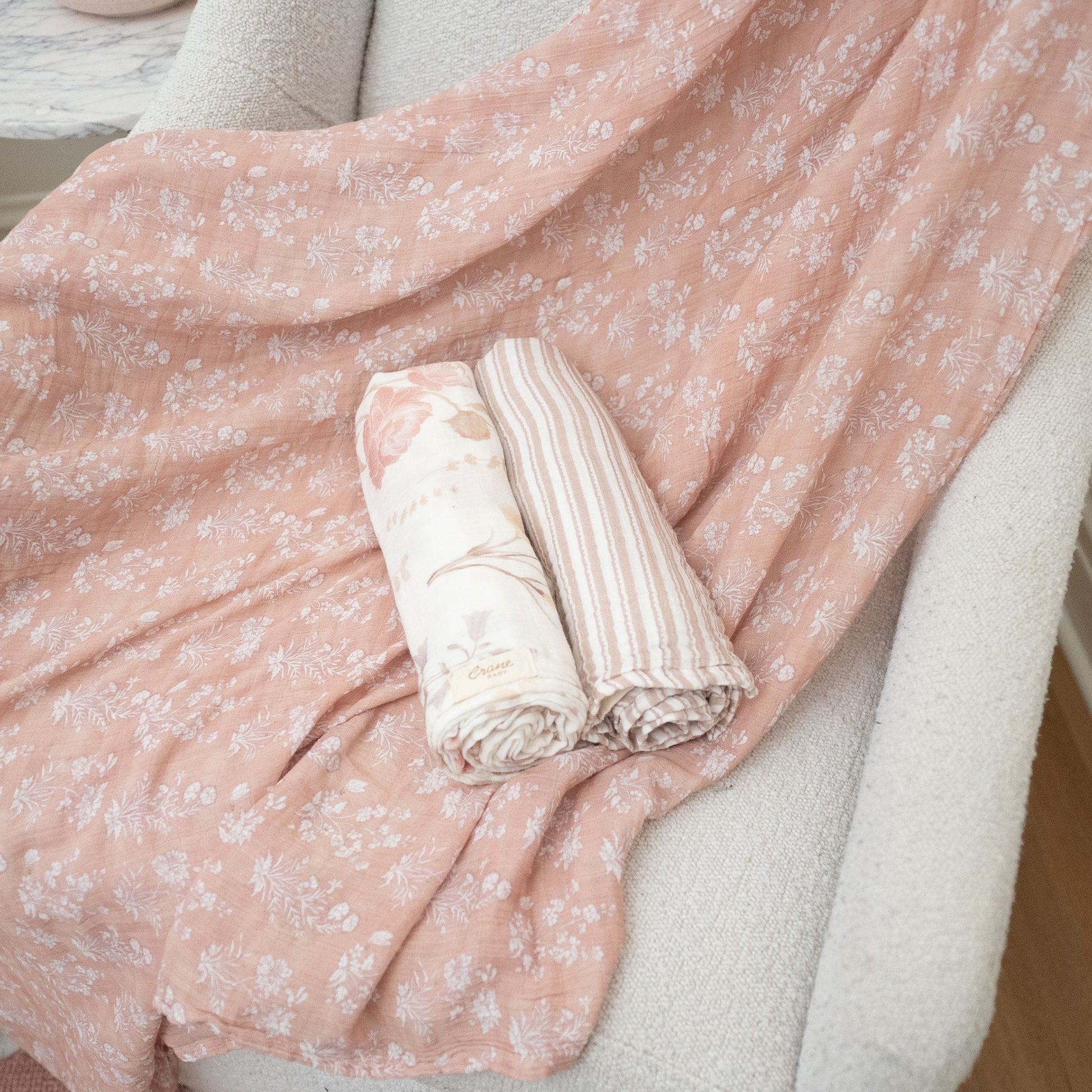 Crane Baby Violet Floral 100% Cotton Muslin Swaddle Blankets (Set of 3) - BC-200SWS-1