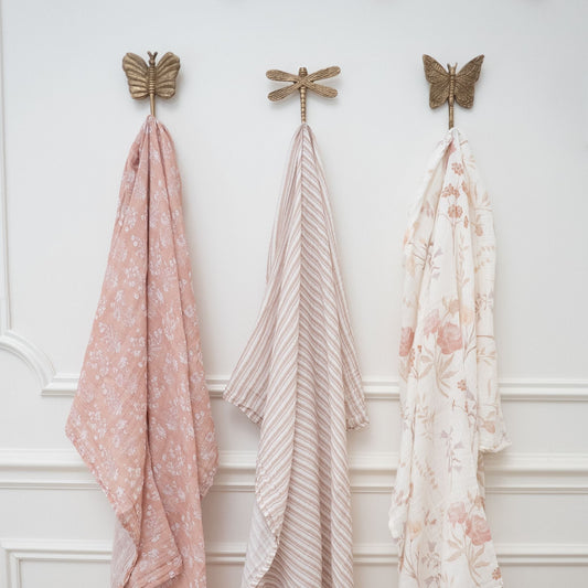 Crane Baby Violet Floral 100% Cotton Muslin Swaddle Blankets (Set of 3) - BC-200SWS-1