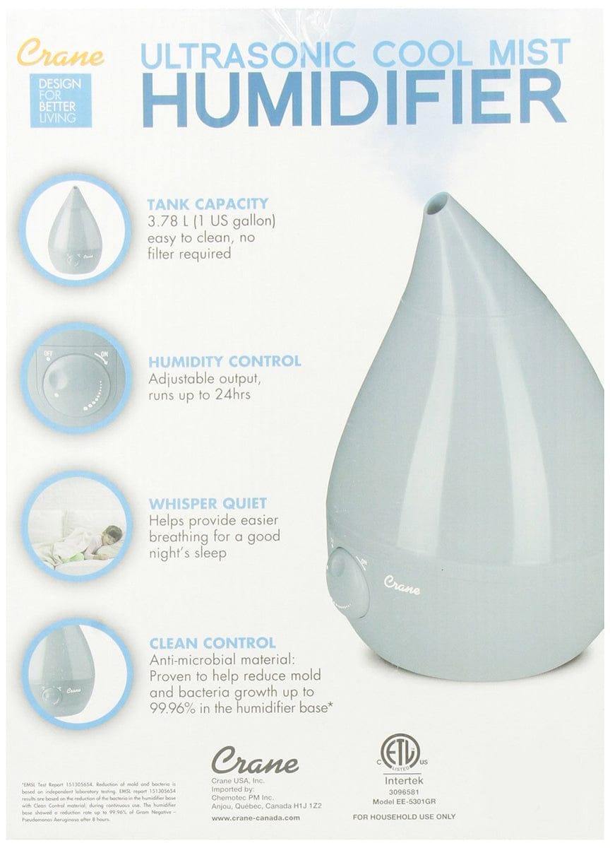 Crane Cool Mist Drop Shape Humidifier - Gray - EE-5301GR
