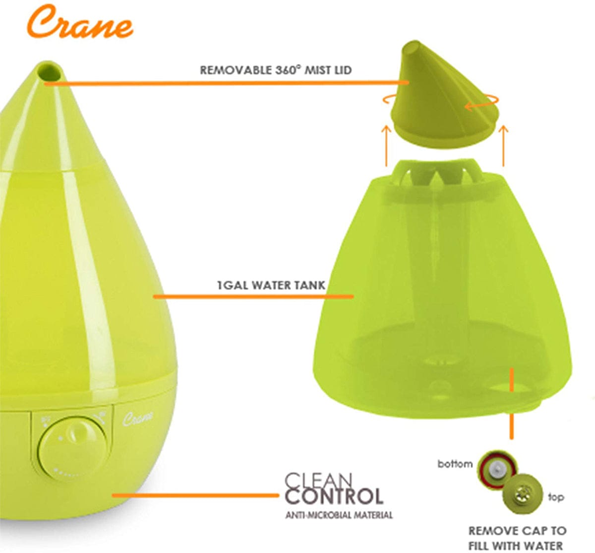 Crane Cool Mist Drop Shape Humidifier - Green - EE-5301G