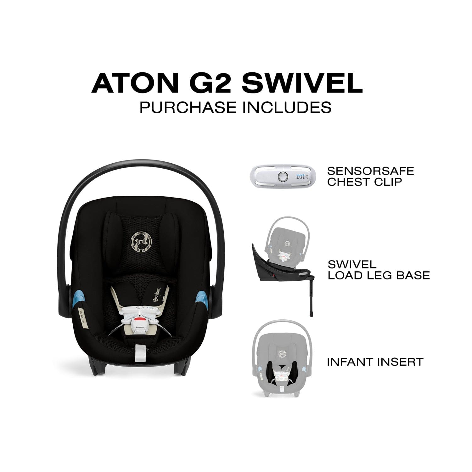 Cybex Aton G2 Swivel Infant Car Seat with Load Leg Base - Moon Black - 524002351