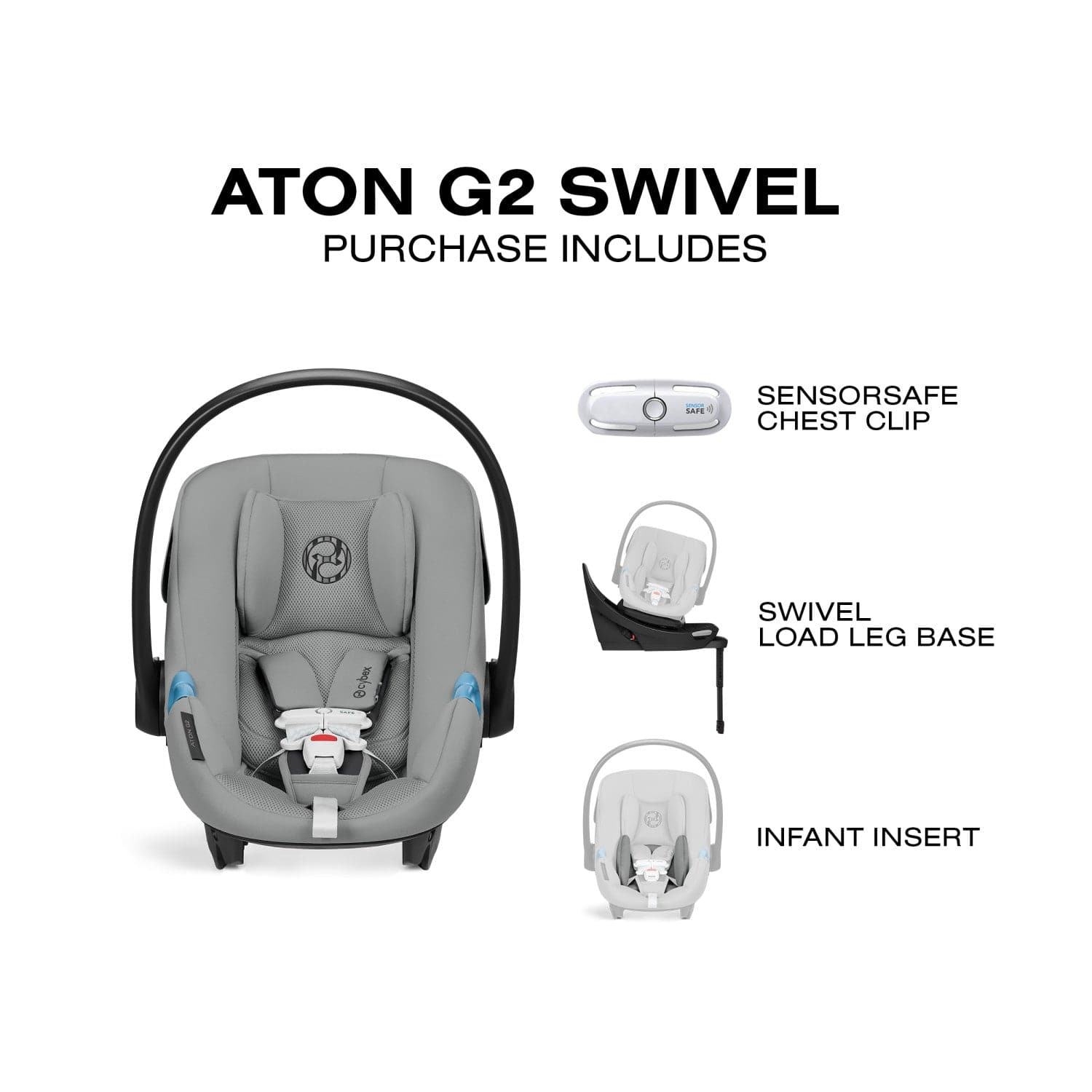 Cybex Aton G2 Swivel Infant Car Seat with Load Leg Base - Stone Grey - 524002353