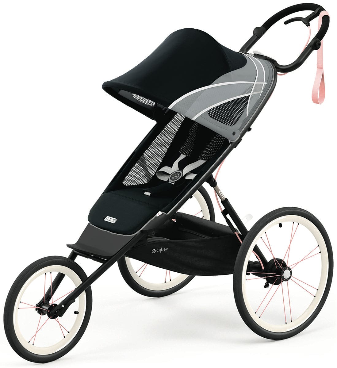 Cybex AVI Jogging Stroller Bundle - Black/Pink Frame + All Black Seat Pack - 520004341-520004215