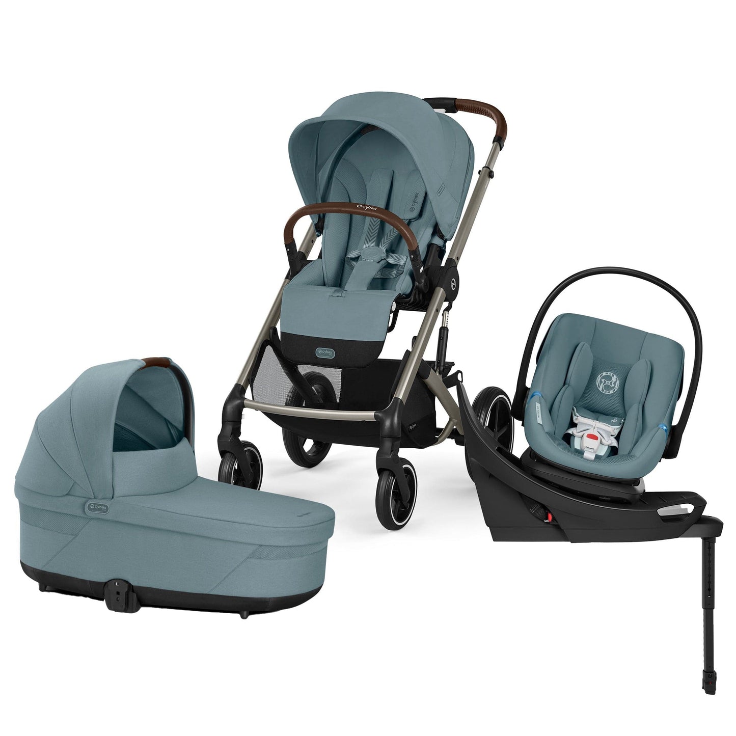 Cybex Balios S Lux + Cot + Aton G2 Swivel Travel System Bundle - Stormy Blue - 524001201-524001355-524002357