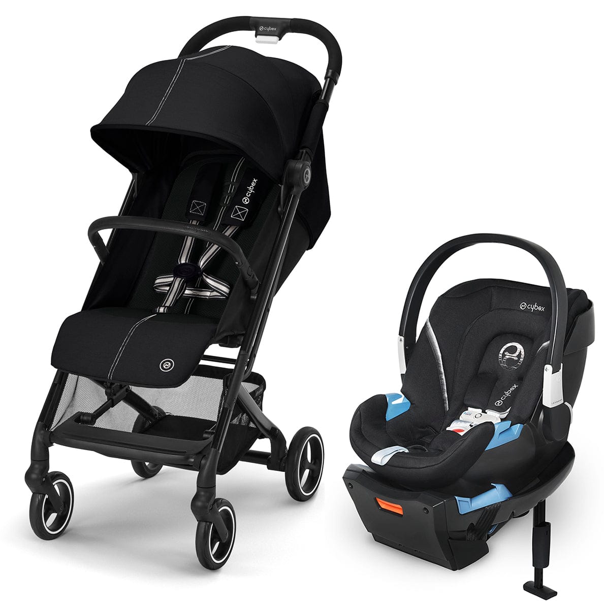 Cybex Beezy 2 Compact Stroller + Aton 2 SensorSafe Travel System Bundle - Moon Black / Lavastone Black - 522001711-519003595