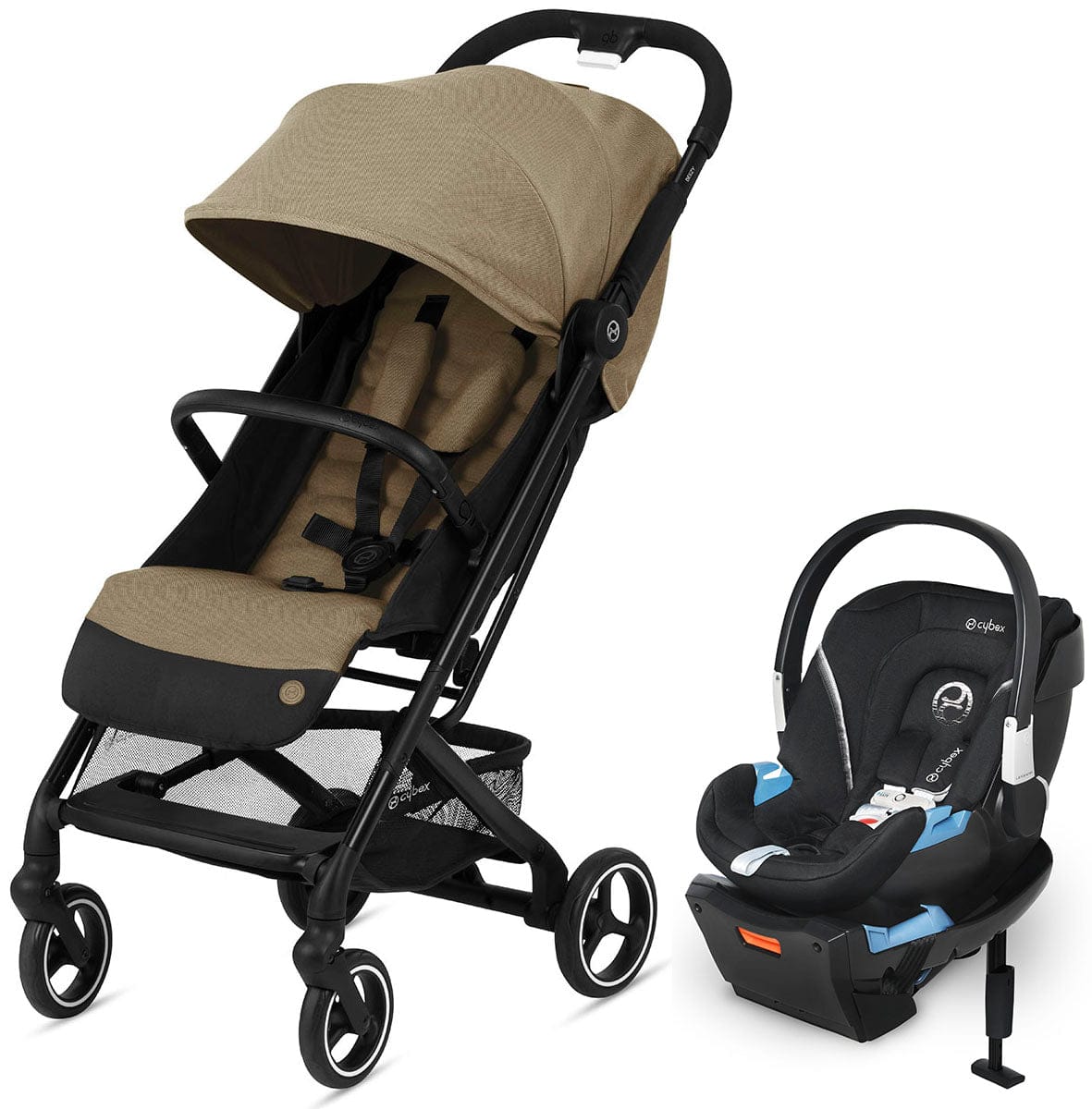 Cybex Beezy Compact Stroller + Aton 2 SensorSafe Travel System Bundle - Classic Beige / Lavastone Black - 521000699-519003595