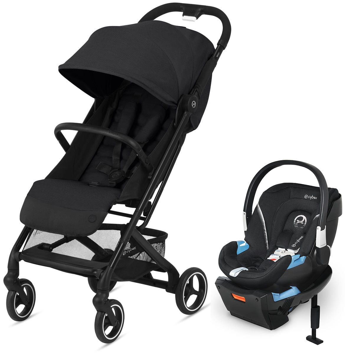 Cybex Beezy Compact Stroller + Aton 2 SensorSafe Travel System Bundle - Deep Black / Lavastone Black