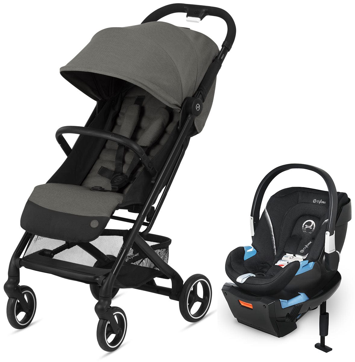 Cybex Beezy Compact Stroller + Aton 2 SensorSafe Travel System Bundle - Soho Grey / Lavastone Black