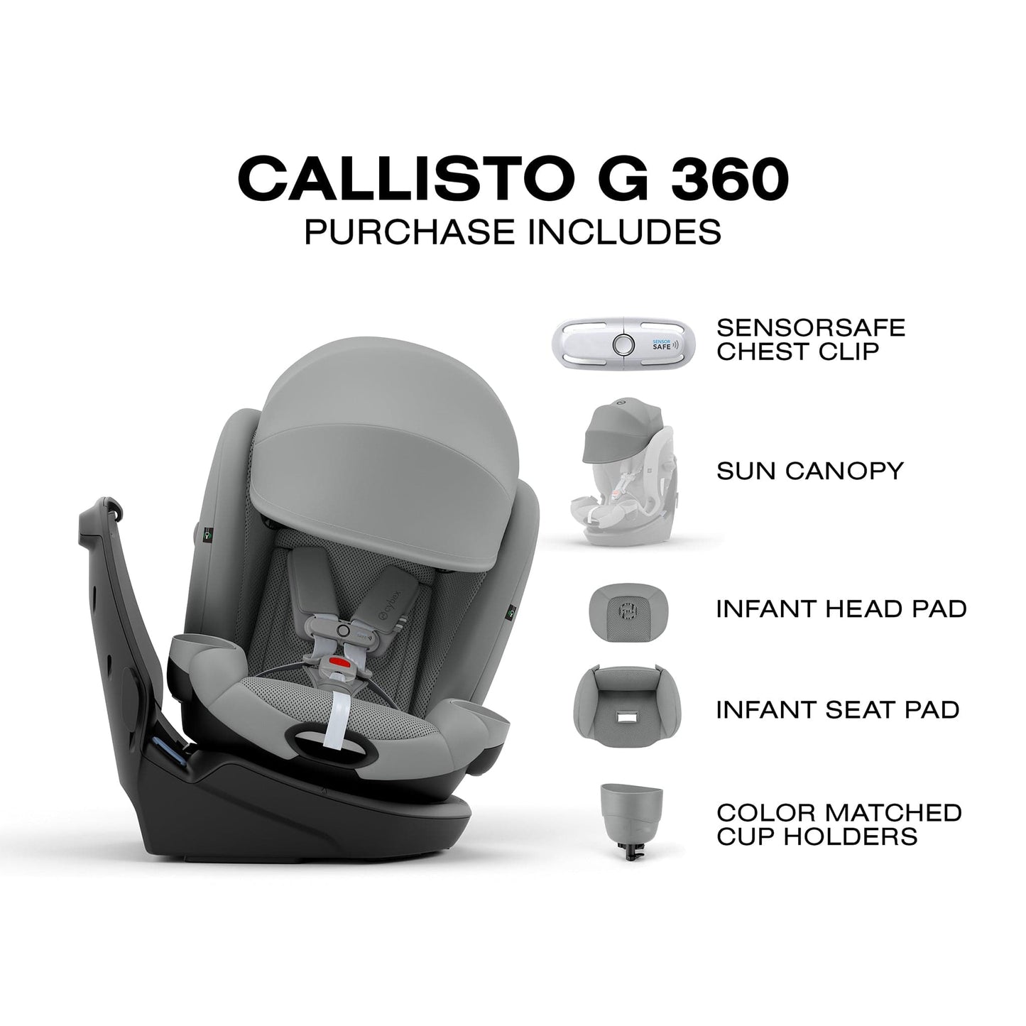 Cybex Callisto G 360 Rotating All-in-One Convertible Car Seat - Stone Grey - 524000596