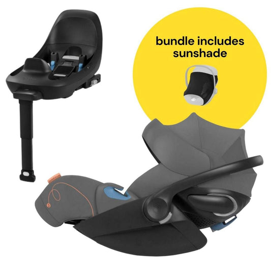 Cybex Cloud G Lux SensorSafe Comfort Extend Reclining Infant Car Seat + Sunshade Bundle - Lava Grey - 522001403-518002927