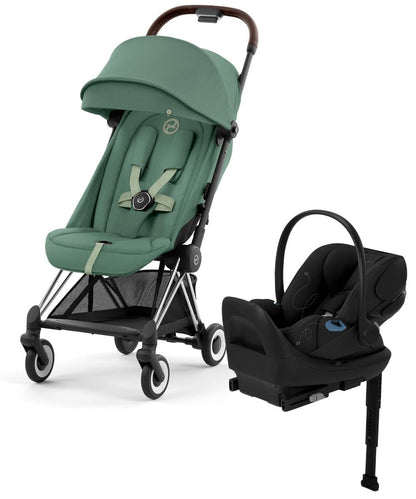 Cybex COYA Compact Stroller + Cloud G Lux SensorSafe Travel System Bundle - Chrome / Leaf Green / Moon Black - 522004433-522001401