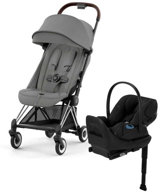 Cybex COYA Compact Stroller + Cloud G Lux SensorSafe Travel System Bundle - Chrome / Mirage Grey / Moon Black - 522004403-522001401