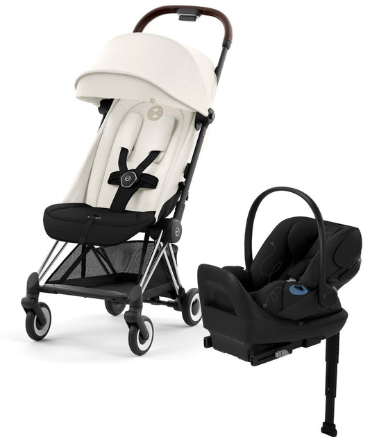 Cybex COYA Compact Stroller + Cloud G Lux SensorSafe Travel System Bundle - Chrome / Off White / Moon Black - 522004413-522001401