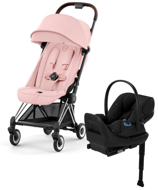 Cybex COYA Compact Stroller + Cloud G Lux SensorSafe Travel System Bundle - Chrome / Peach Pink / Moon Black - 522004423-522001401