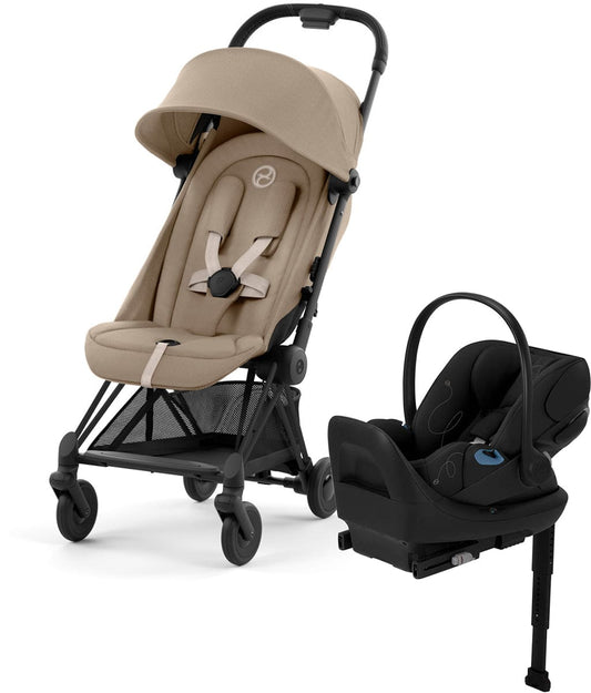 Cybex COYA Compact Stroller + Cloud G Lux SensorSafe Travel System Bundle - Matte Black / Cozy Beige / Moon Black - 522005207-522001401