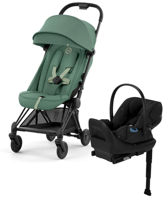 Cybex COYA Compact Stroller + Cloud G Lux SensorSafe Travel System Bundle - Matte Black / Leaf Green / Moon Black - 522004363-522001401