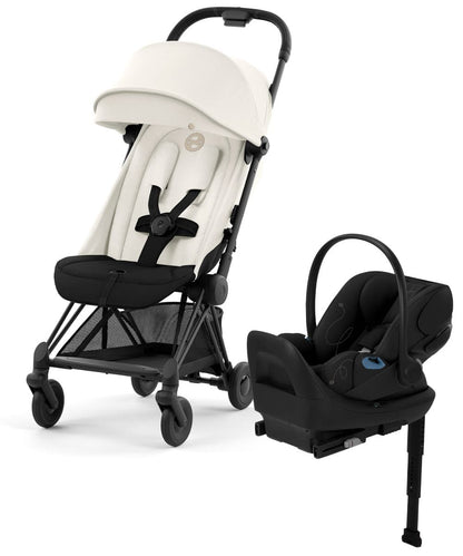 Cybex COYA Compact Stroller + Cloud G Lux SensorSafe Travel System Bundle - Matte Black / Off White / Moon Black - 522004343-522001401