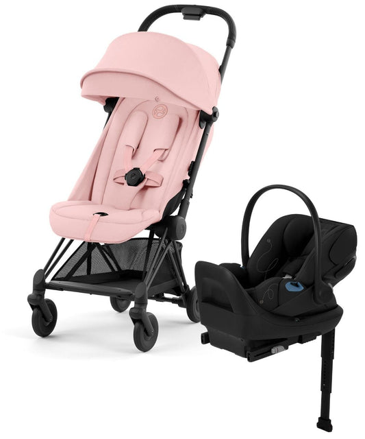 Cybex COYA Compact Stroller + Cloud G Lux SensorSafe Travel System Bundle - Matte Black / Peach Pink / Moon Black - 522004353-522001401