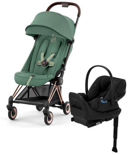 Cybex COYA Compact Stroller + Cloud G Lux SensorSafe Travel System Bundle - Rose Gold / Leaf Green / Moon Black - 522004293-522001401