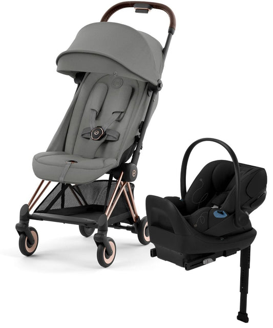 Cybex COYA Compact Stroller + Cloud G Lux SensorSafe Travel System Bundle - Rose Gold / Mirage Grey / Moon Black - 522004263-522001401