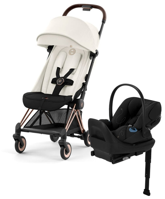 Cybex COYA Compact Stroller + Cloud G Lux SensorSafe Travel System Bundle - Rose Gold / Off White / Moon Black - 522004273-522001401