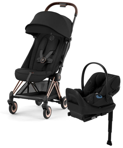Cybex COYA Compact Stroller + Cloud G Lux SensorSafe Travel System Bundle - Rose Gold / Sepia Black / Moon Black - 522004253-522001401
