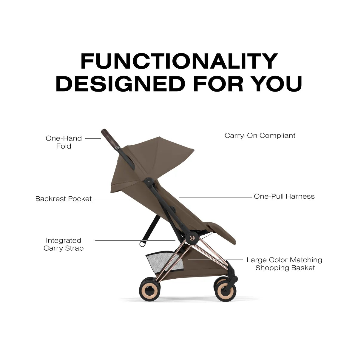 Cybex Coya Stroller (2026) - Style Collection - Rose Gold Frame / Coconut Brown Lux Seat - 526001641