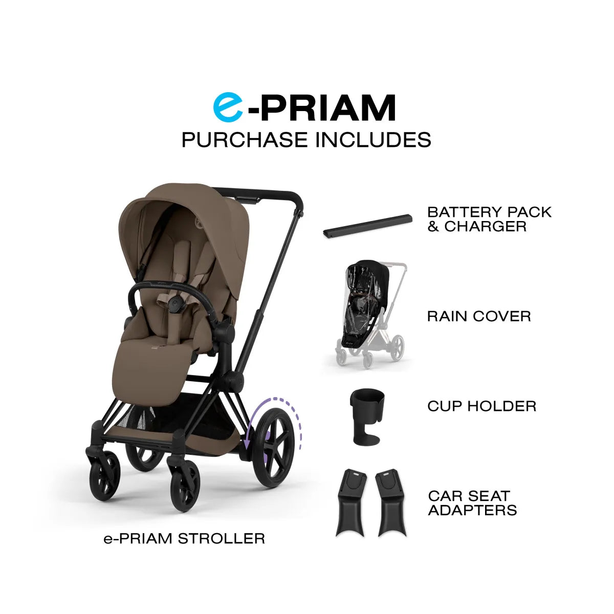 Cybex e-Priam Stroller (2026) - Matte Black Frame / Coconut Brown Lux Seat - 526001497
