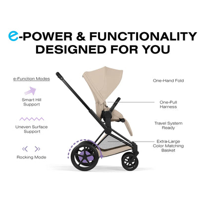 Cybex e-Priam Stroller (2026) - Matte Black Frame / Cozy Beige Lux Seat - 526000075