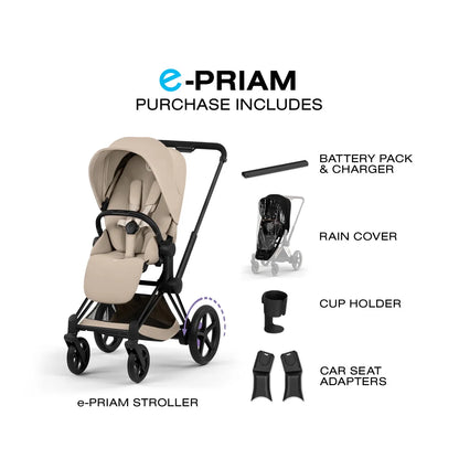 Cybex e-Priam Stroller (2026) - Matte Black Frame / Cozy Beige Lux Seat - 526000075