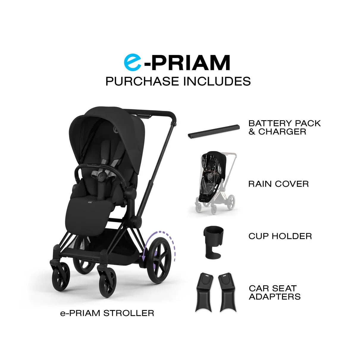 Cybex e-PRIAM Stroller Matte Black Frame/Sepia Black Lux Seat