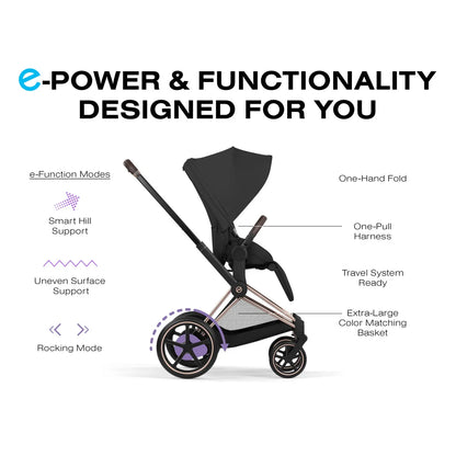 Cybex e-Priam Stroller (2026) - Rose Gold Frame / Sepia Black Lux Seat - 526000051