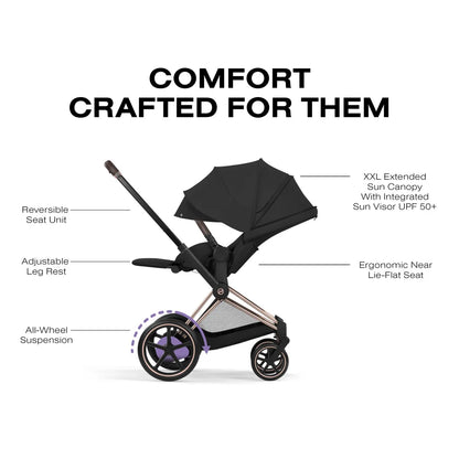Cybex e-Priam Stroller (2026) - Rose Gold Frame / Sepia Black Lux Seat - 526000051