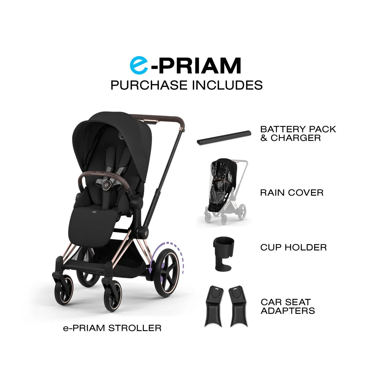 Cybex e-Priam Stroller (2026) - Rose Gold Frame / Sepia Black Lux Seat - 526000051