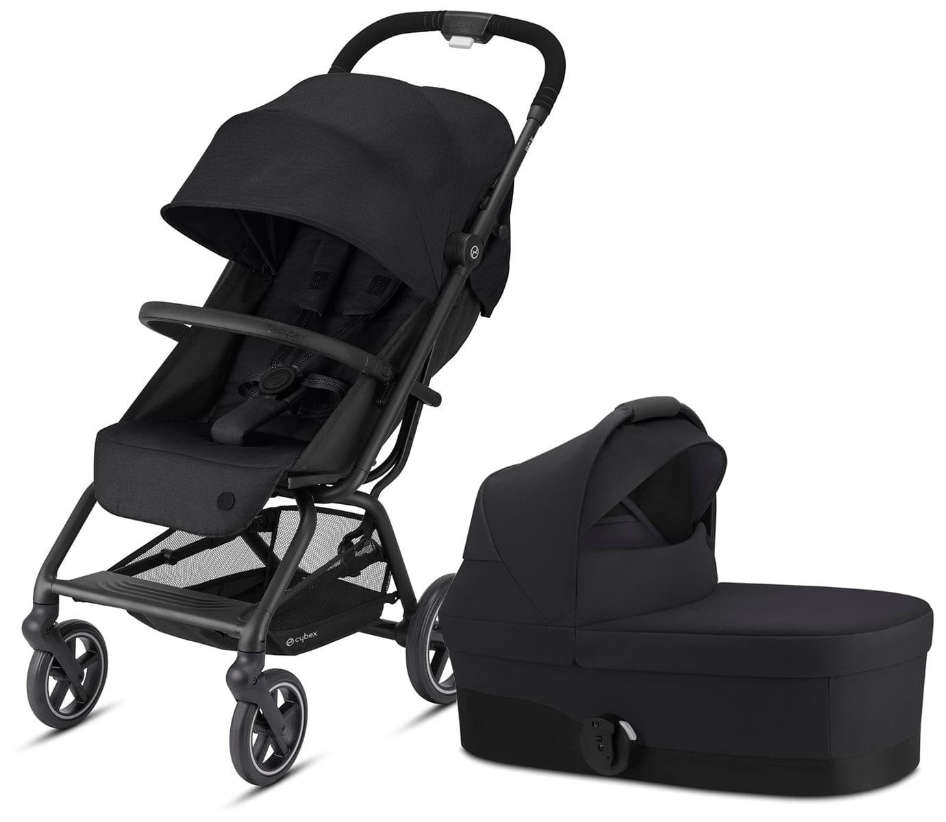 Cybex Eezy S+ 2 Compact Stroller + Cot S Bundle - Deep Black / Deep Black