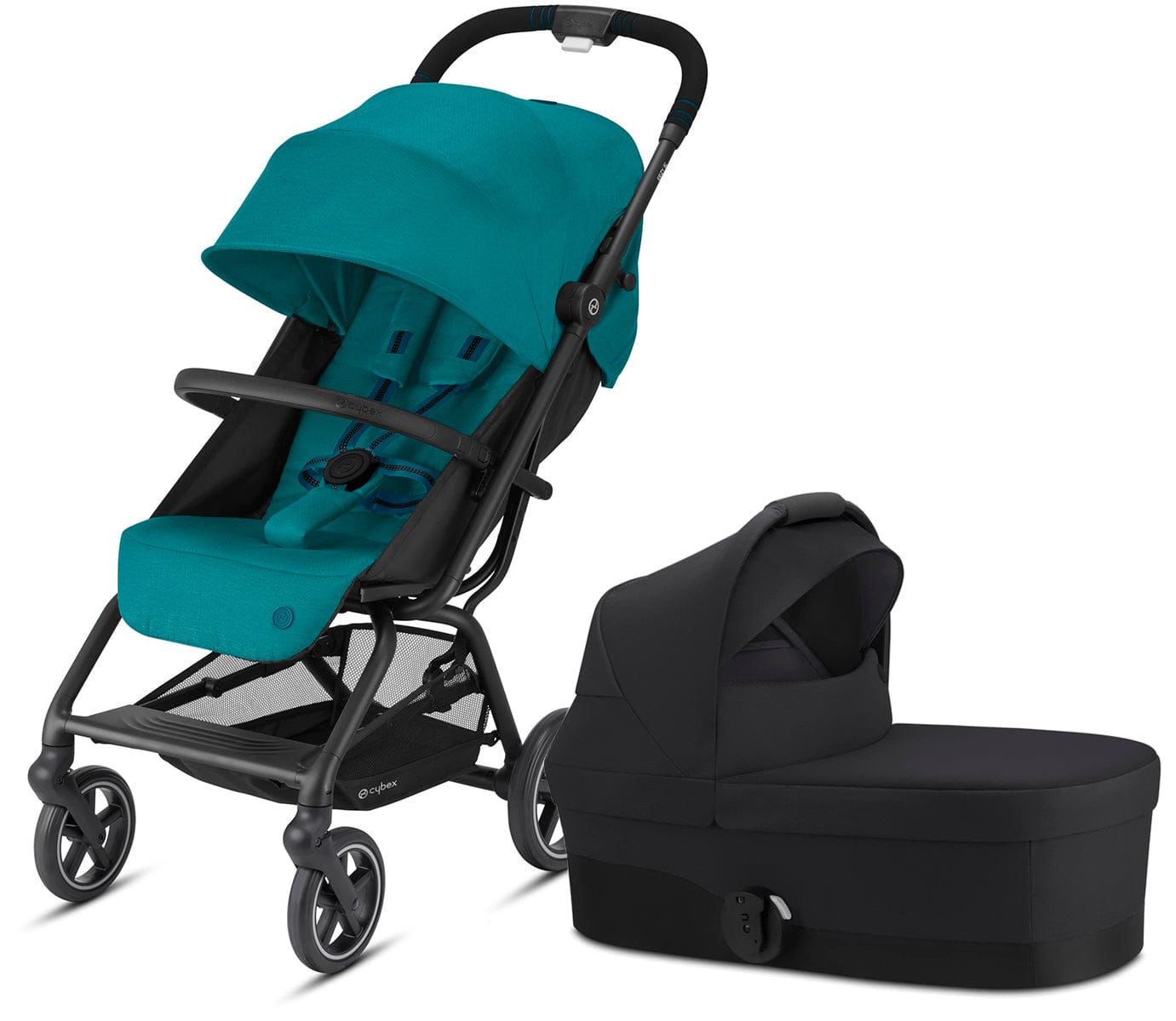 Cybex Eezy S+ 2 Compact Stroller + Cot S Bundle - River Blue / Deep Black - 521001477-521001471-519003399