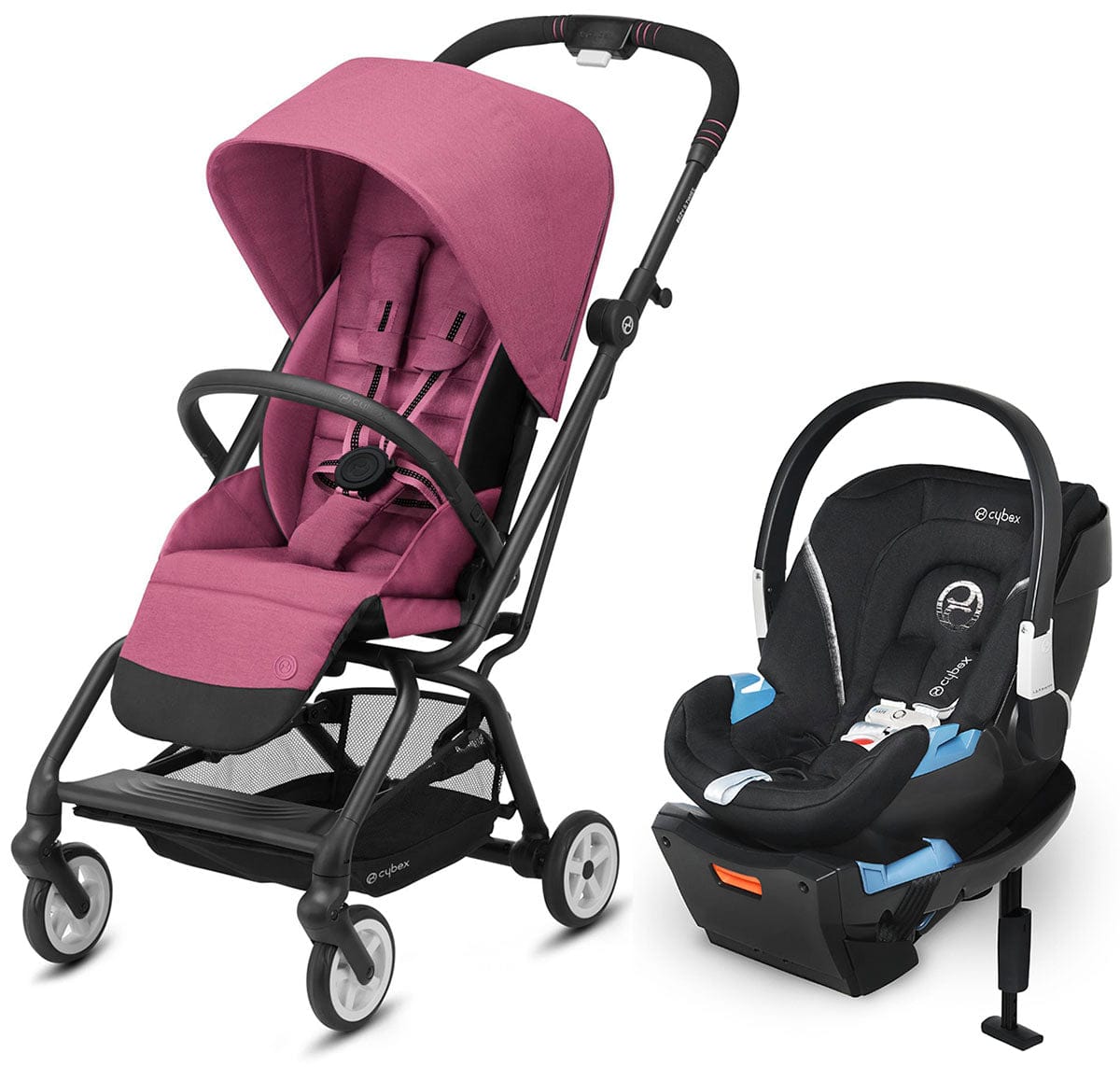Cybex Eezy S Twist 2 Stroller + Aton 2 SensorSafe Travel System Bundle - Magnolia Pink / Lavastone Black - 520004437-519003595