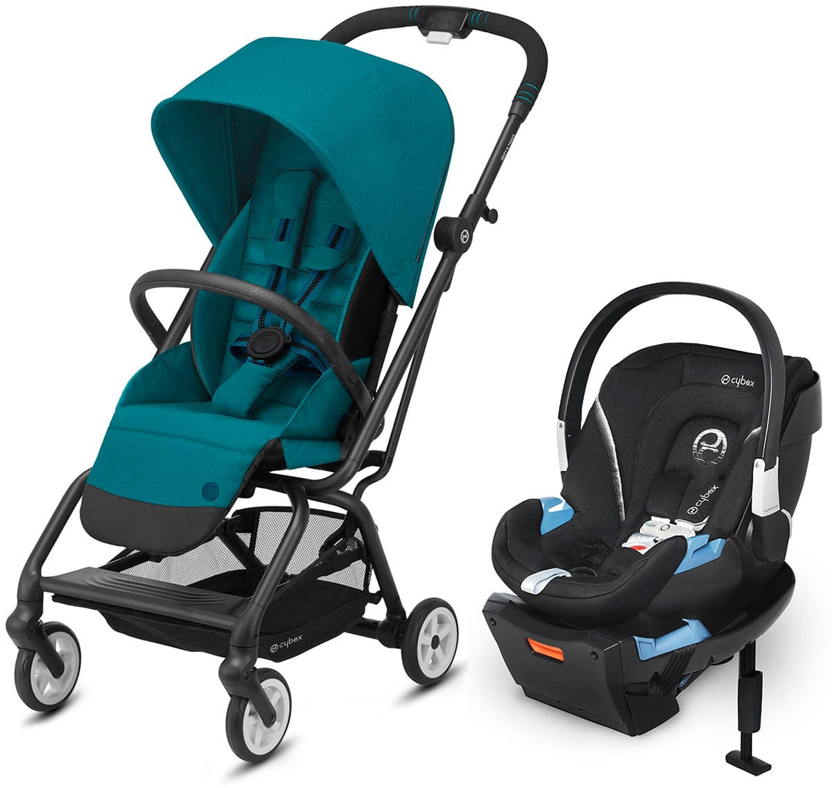 Cybex Eezy S Twist 2 Stroller + Aton 2 SensorSafe Travel System Bundle - River Blue / Lavastone Black - 520004435-519003595