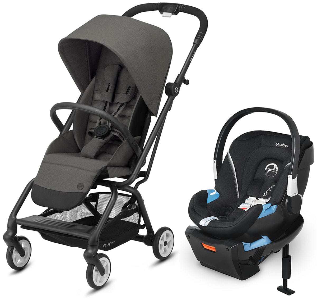 Cybex Eezy S Twist 2 Stroller + Aton 2 SensorSafe Travel System Bundle - Soho Grey / Lavastone Black - 520004439-519003595