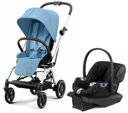 Cybex Eezy S Twist +2 V2 Compact Stroller + Aton G SensorSafe Travel System Bundle - Beach Blue / Moon Black - 522001727-522004777