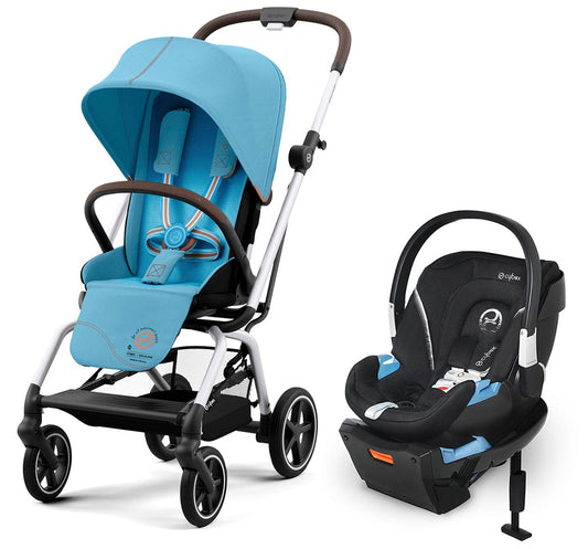 Cybex Eezy S Twist +2 V2 Stroller + Aton 2 Sensorsafe Travel System Bundle - Beach Blue / Lavastone Black - 522001727-519003595