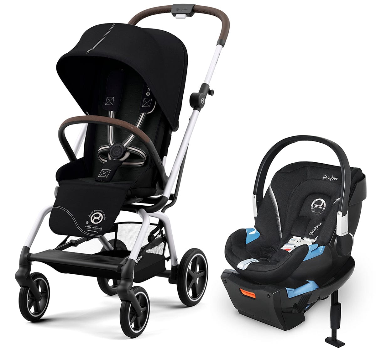 Cybex Eezy S Twist +2 V2 Stroller + Aton 2 Sensorsafe Travel System Bundle - Moon Black / Lavastone Black
