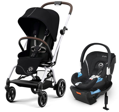 Cybex Eezy S Twist +2 V2 Stroller + Aton 2 Sensorsafe Travel System Bundle - Moon Black / Lavastone Black
