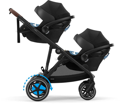 Cybex eGazelle S Double Stroller + Aton G Swivel SensorSafe Twin Travel System Bundle - Taupe Frame / Seashell Beige / Moon Black - TWINTRVL-524000545-522004781